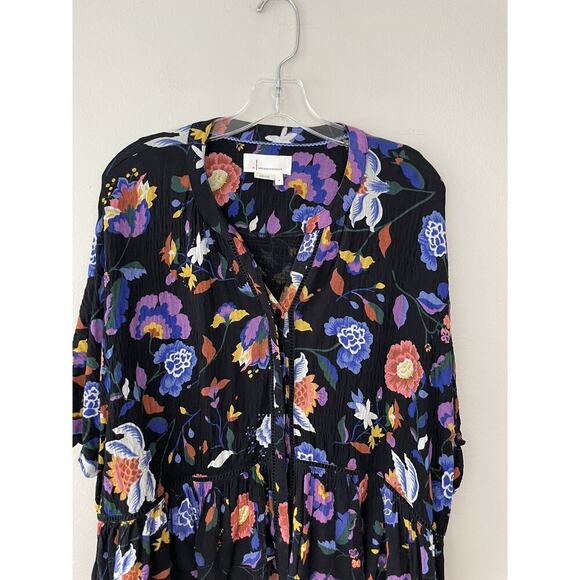 Anthropologie Medium JOVIE Floral Button Up Shirt Dolman Sleeve Colorful READ - Picture 3 of 10